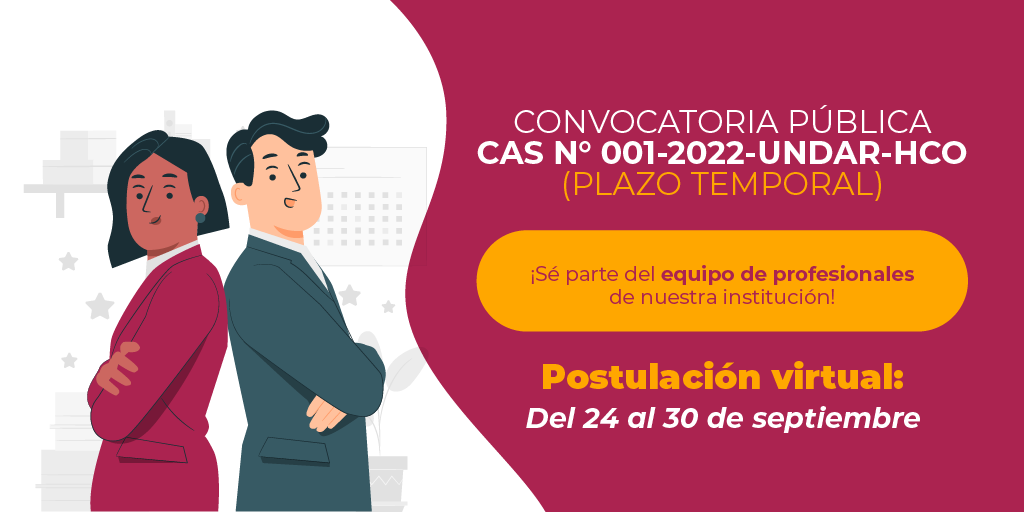 Banner de la Convocatoria CAS N° 001-2022-UNDAR-HCO (Plazo temporal)