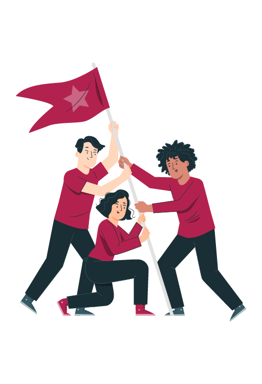 Vector de personas alzando una bandera