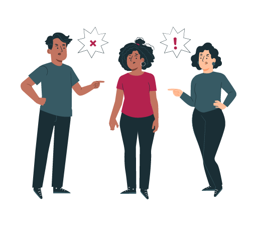 Vector de dos personas acusando a otra