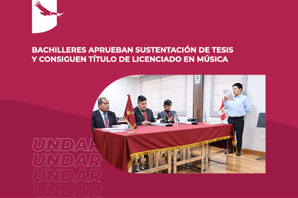 Banner de noticia: Bachilleres aprueban sustentación de tesis y consiguen título de licenciado en Música.