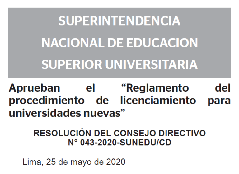 Recorte de la Resolución del Consejo Directivo N° 043-2020-SUNEDU/CD