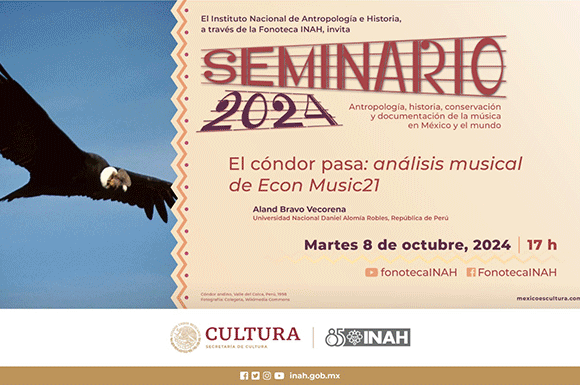 Banner de noticia: Fotos de la participación del maestro Aland Bravo Vecorena en el Seminario 2024 de Antropología, historia, conservación y documentación de la música en México y el mundo